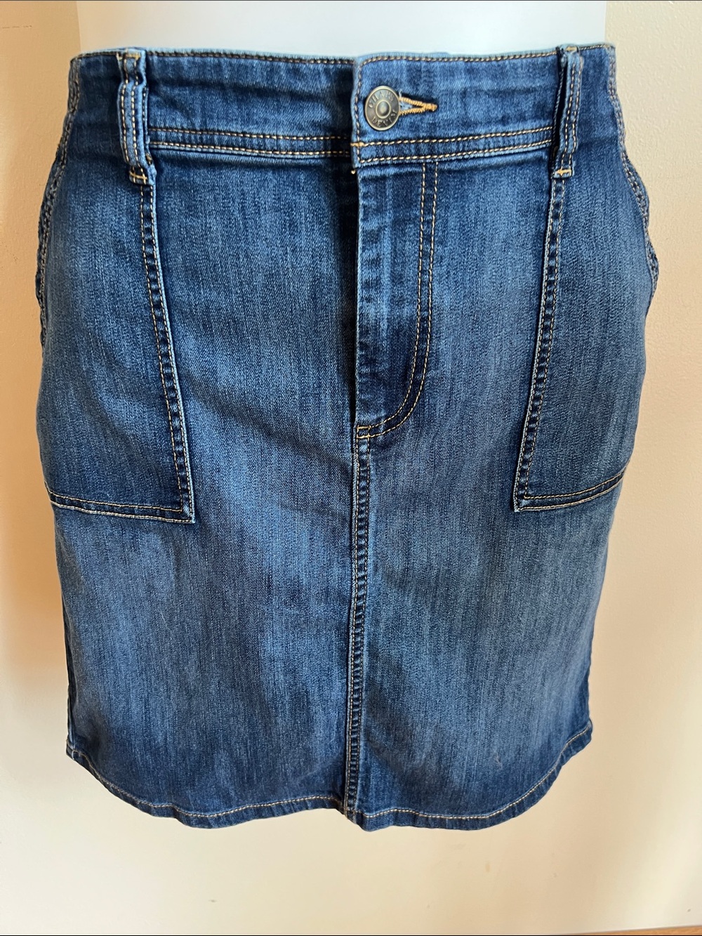 Chaps Denim Patch-Pocket Mini Skirt Blue